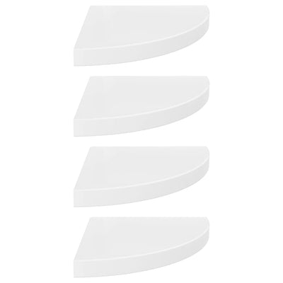 Kelluvat kulmahyllyt 4 kpl korkeakiilto valk. 35x35x3,8 cm MDF