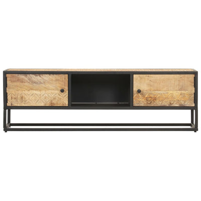 TV-taso kaiverretulla ovella 130x30x40 cm karkea mangopuu