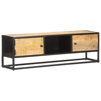 TV-taso kaiverretulla ovella 130x30x40 cm karkea mangopuu