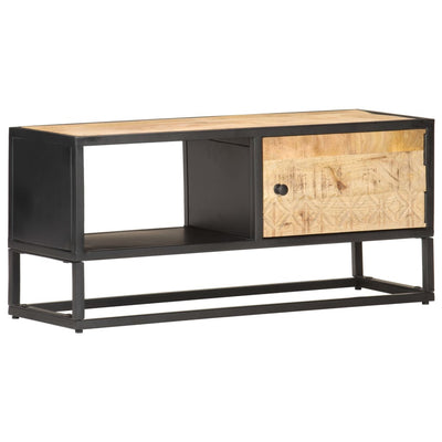 TV-taso kaiverretulla ovella 90x30x40 cm karkea mangopuu