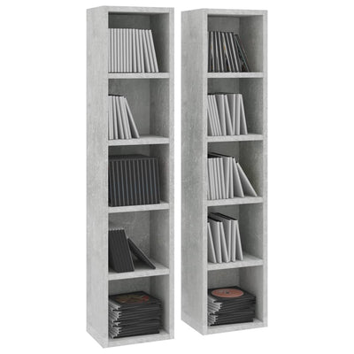 CD-hyllyt 2 kpl betoninharmaa 21x16x93,5 cm tekninen puu