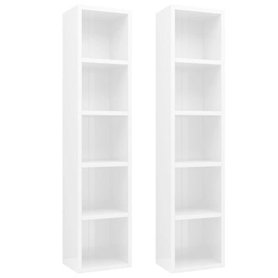 CD-hyllyt 2 kpl korkeakiilto valk. 21x16x93,5 cm tekninen puu