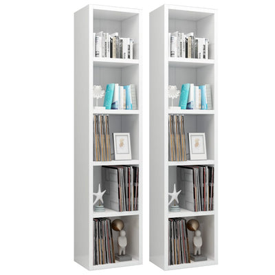 CD-hyllyt 2 kpl korkeakiilto valk. 21x16x93,5 cm tekninen puu