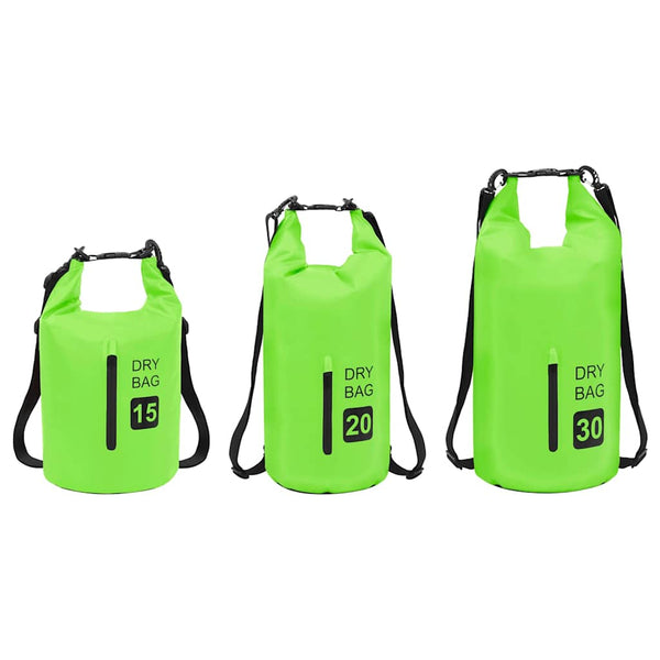 Kuivapussi vetoketjulla vihreä 20 l PVC