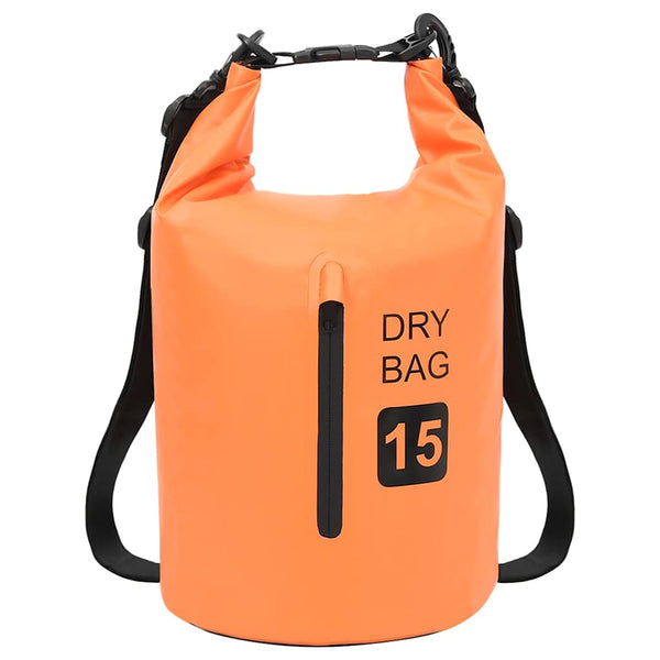 Kuivapussi vetoketjulla oranssi 15 l PVC