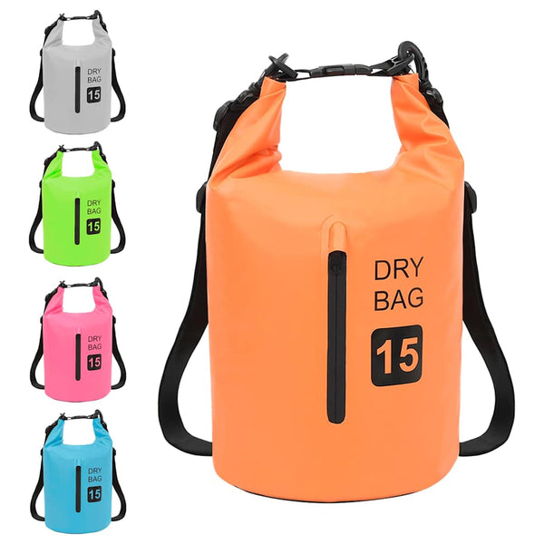 Kuivapussi vetoketjulla oranssi 15 l PVC