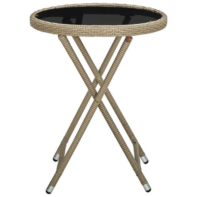 Teepöytä beige 60 cm polyrottinki ja karkaistu lasi