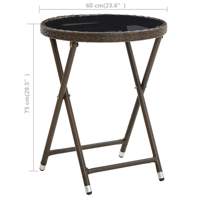 Teepöytä ruskea 60 cm polyrottinki ja karkaistu lasi
