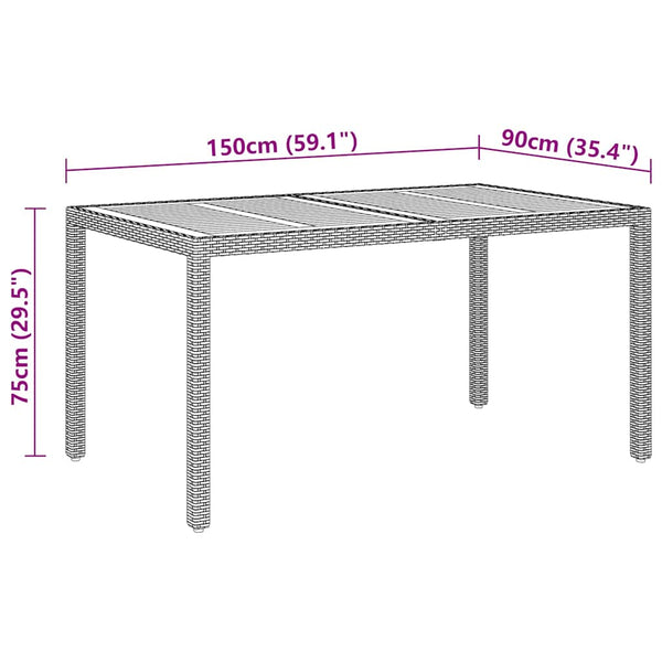 Puutarhapöytä 150x90x75cm akaasiapuu ja polyrottinki musta