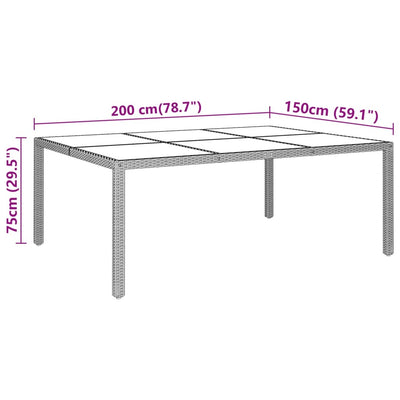 Puutarhapöytä 200x150x75 cm karkaistu lasi/polyrottinki harmaa
