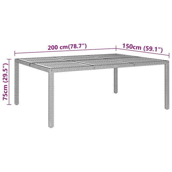 Puutarhapöytä 200x150x75 cm akaasiapuu ja polyrottinki musta