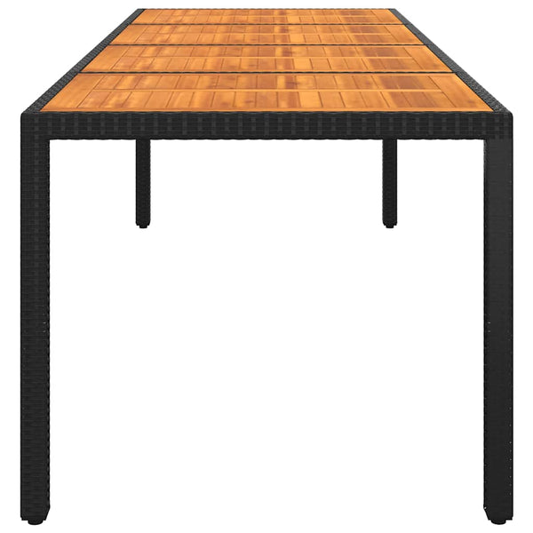Puutarhapöytä 250x100x75 cm akaasiapuu ja polyrottinki musta