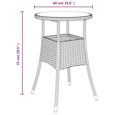 Puutarhapöytä Ø60x75 cm karkaistu lasi ja polyrottinki musta