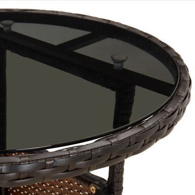 Ruskea puutarhapöytä Florena Ø60x75cm (karkaistu lasi ja polyrottinki)