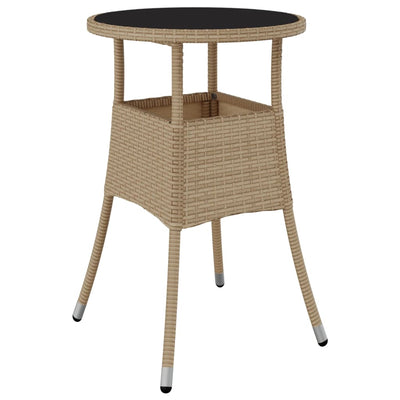 Puutarhapöytä Ø60x75 cm karkaistu lasi ja polyrottinki beige