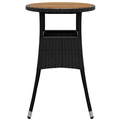 Puutarhapöytä Ø60x75 cm akaasiapuu ja polyrottinki musta