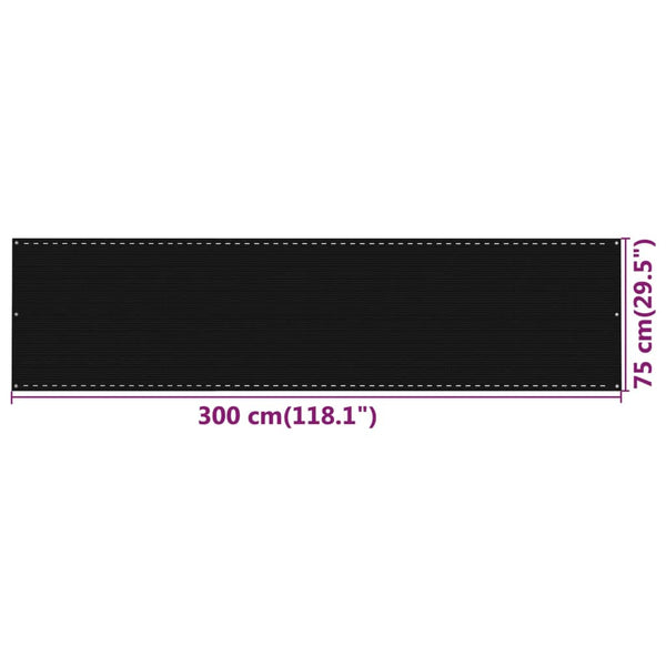 Parvekkeen suoja musta 75x300 cm HDPE