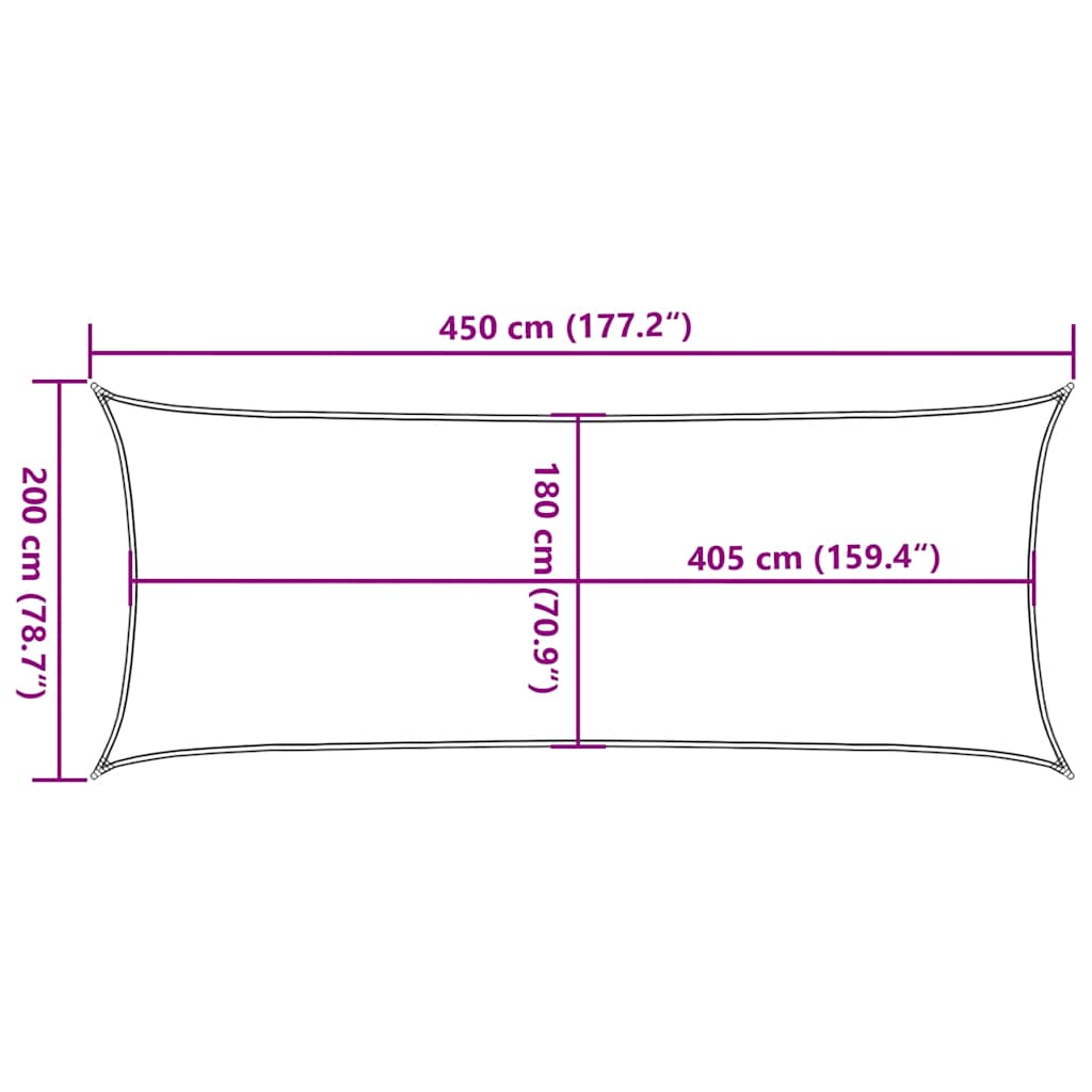 Punainen aurinkopurje Cristodora 2x4,5 m (160 g/m², hdpe)
