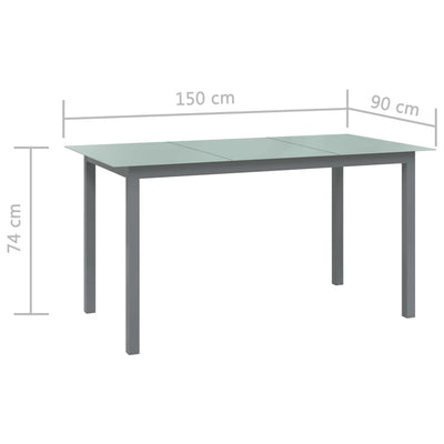 Puutarhapöytä vaaleanharmaa 150x90x74 cm alumiini ja lasi