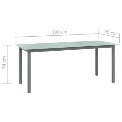 Puutarhapöytä vaaleanharmaa 190x90x74 cm alumiini ja lasi