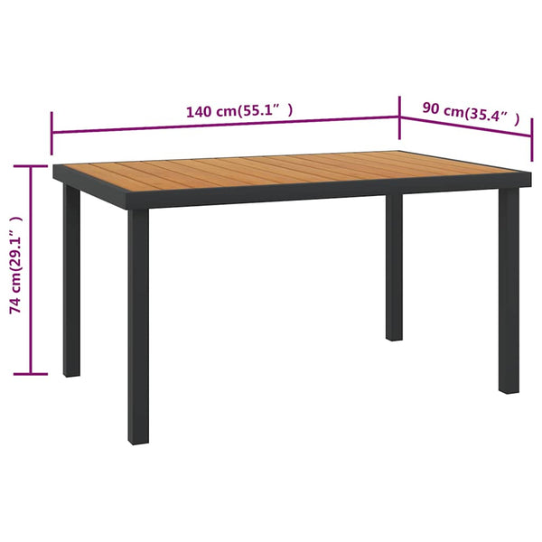 Puutarhapöytä ruskea 140x90x74,5 cm alumiini ja WPC
