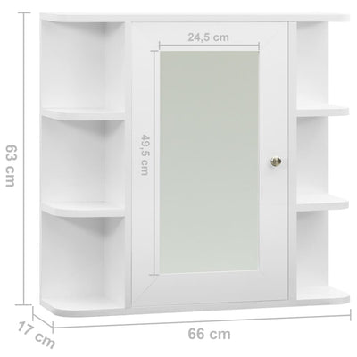 Kylpyhuoneen peilikaappi valkoinen 66x17x63 cm MDF