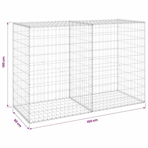 Gabion-kivikori kansilla galvanoitu teräs 150x60x100 cm