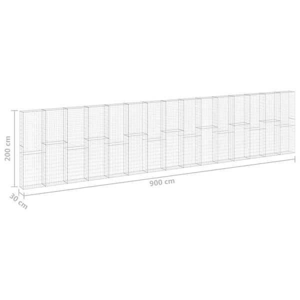 Gabion-kivikori kansilla galvanoitu teräs 900x30x200 cm