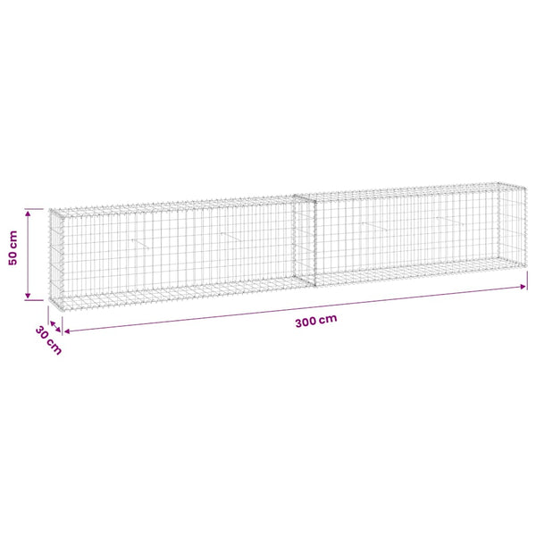 Gabion-kivikori kansilla galvanoitu teräs 300x30x50 cm