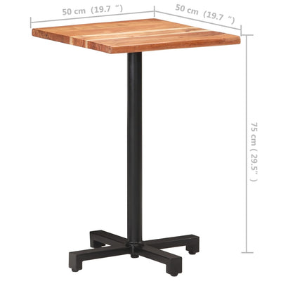Bistropöytä elävät reunat 50x50x75 cm täysi akaasiapuu