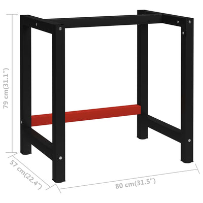 Työpöydän runko metalli 80x57x79 cm musta ja punainen