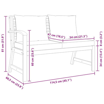 Kermanvärinen puutarhapenkki Adlai 114,5cm (tyyny akasiapuu)