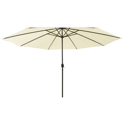 Aurinkovarjo LED-valoilla 400 cm hiekka