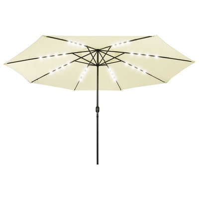 Aurinkovarjo LED-valoilla 400 cm hiekka