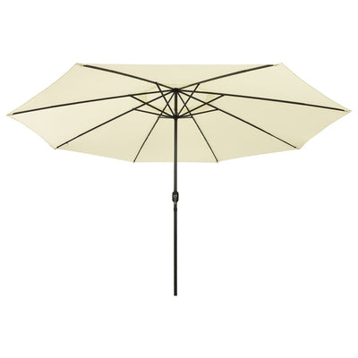 Aurinkovarjo LED-valoilla 400 cm hiekka