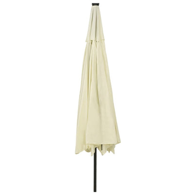 Aurinkovarjo LED-valoilla 400 cm hiekka