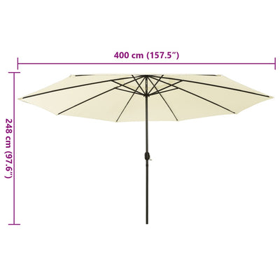 Aurinkovarjo LED-valoilla 400 cm hiekka