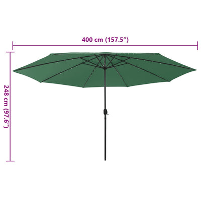 Aurinkovarjo LED-valoilla 400 cm vihreä