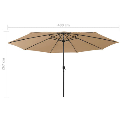 Aurinkovarjo LED-valoilla 400 cm taupe