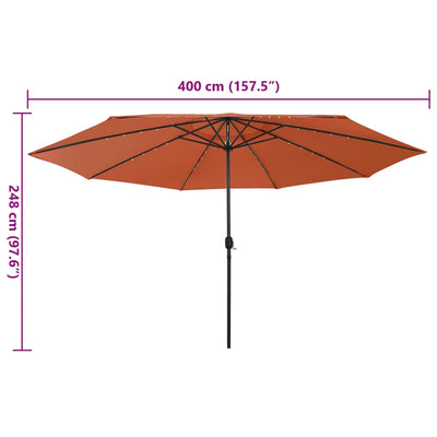 Aurinkovarjo LED-valoilla 400 cm terrakotta