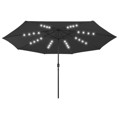 Aurinkovarjo LED-valoilla 400 cm musta