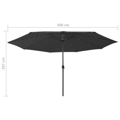 Aurinkovarjo LED-valoilla 400 cm musta