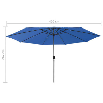 Aurinkovarjo LED-valoilla 400 cm taivaansininen