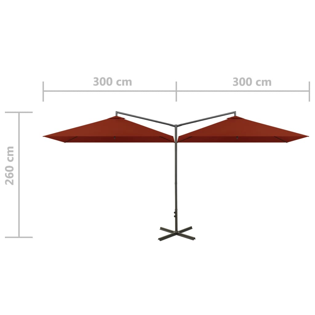 Puutarhan tupla-aurinkovarjo terästolppa 600x300 cm terrakotta