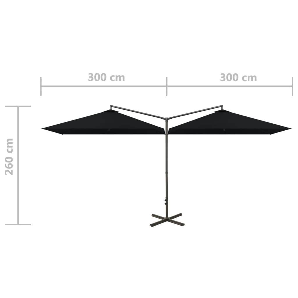 Puutarhan tupla-aurinkovarjo terästolpalla 600x300 cm musta