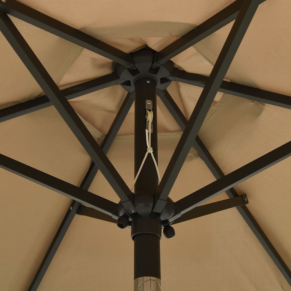 Puutarha-aurinkovarjo LED-valot taupe 200x211 cm alumiini
