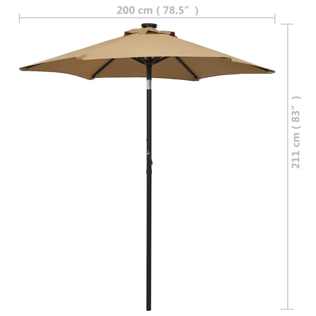 Puutarha-aurinkovarjo LED-valot taupe 200x211 cm alumiini