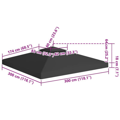 Musta huvimajan katto Cicu 3x3 m (2-kerroksinen, 310 g/m²)