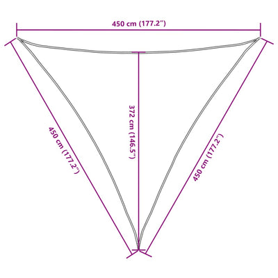 Aurinkopurje Oxford-kangas kolmio 4,5x4,5x4,5 m harmaanruskea