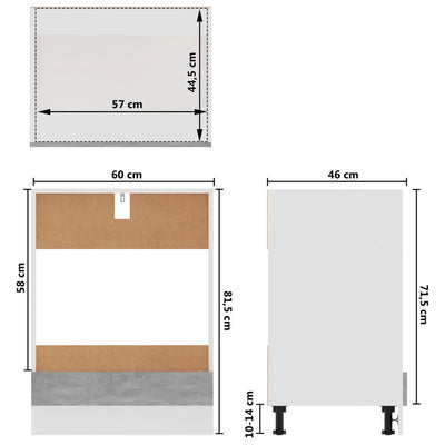 Uunikaappi betoninharmaa 60x46x81,5 cm tekninen puu